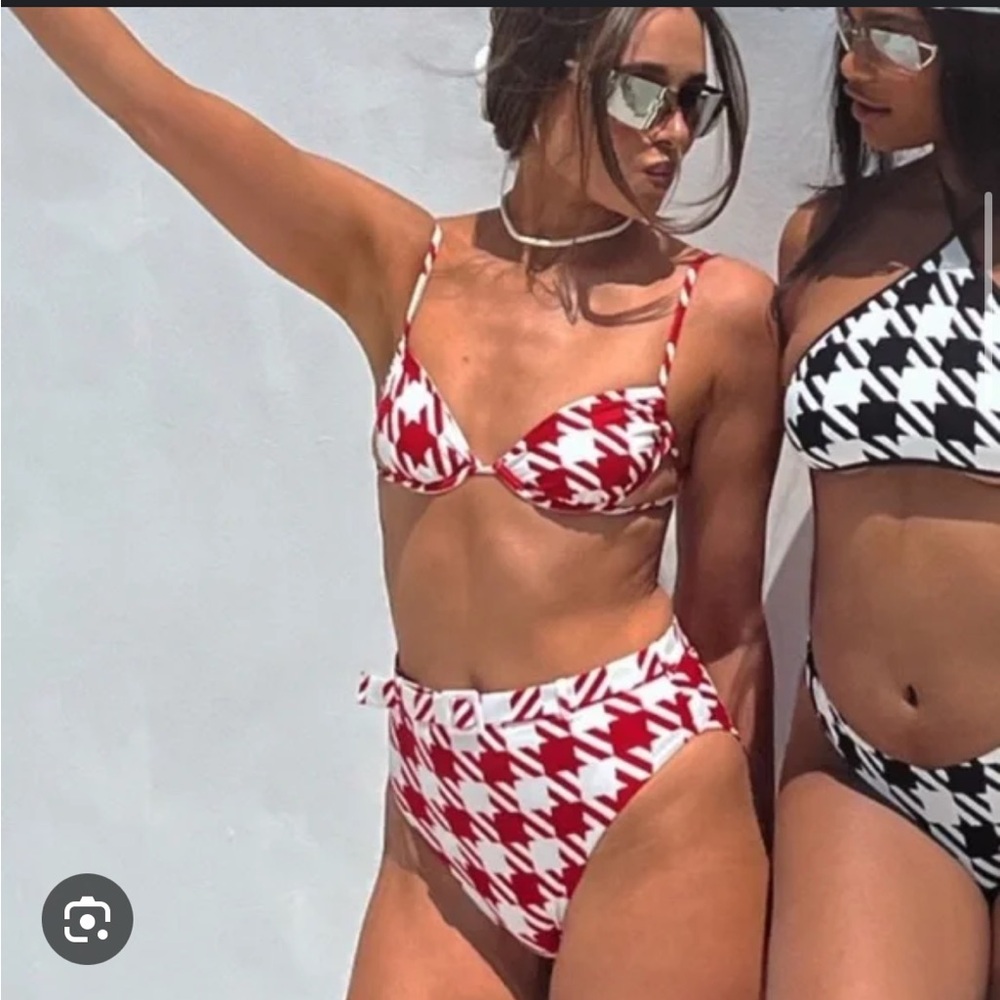 WeWoreWhat Red and White Houndstooth Bikini
